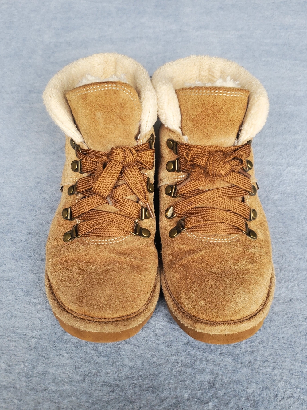 BearPaw Tan Suede Winter Lace-Up Boots with Shearling Collar